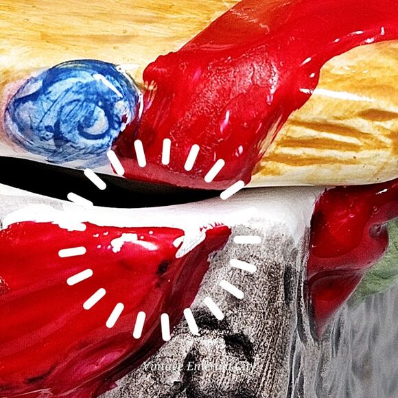 Vtg Christmas Fireplace Chimney Sugar Bowl Lidded & Free Green Glass Spoon READ - Picture 4 of 12